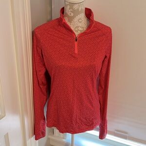 Athletic top orange size small zipper collar geometric print spandex